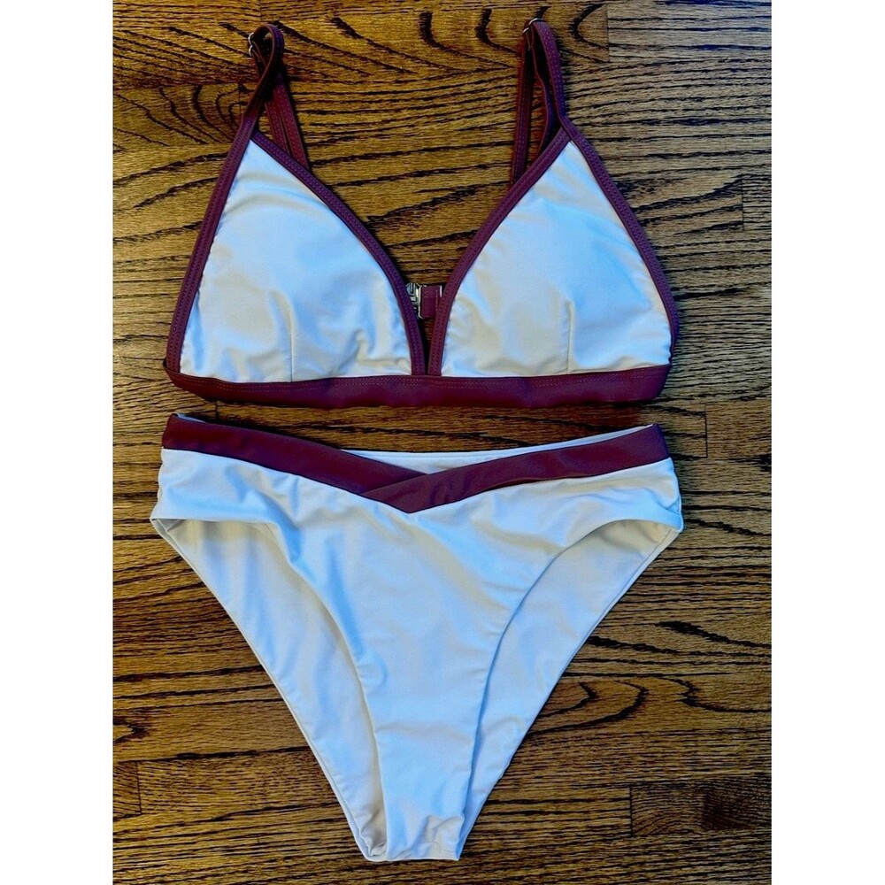 Women’s Cream & Brown Semi Cheeky High Waisted Bikini Padded Swimsuit - M